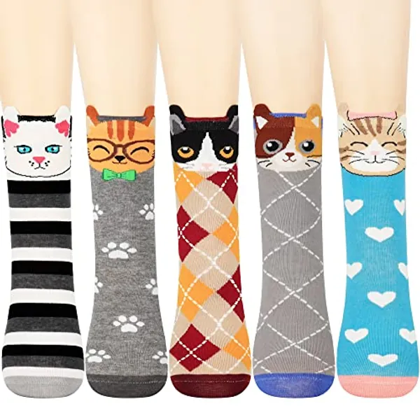 Jeasona Women's Cat Socks Cat Gifts Cute Animal Socks Dog Owl Gifts for Women - Multicolored Cat