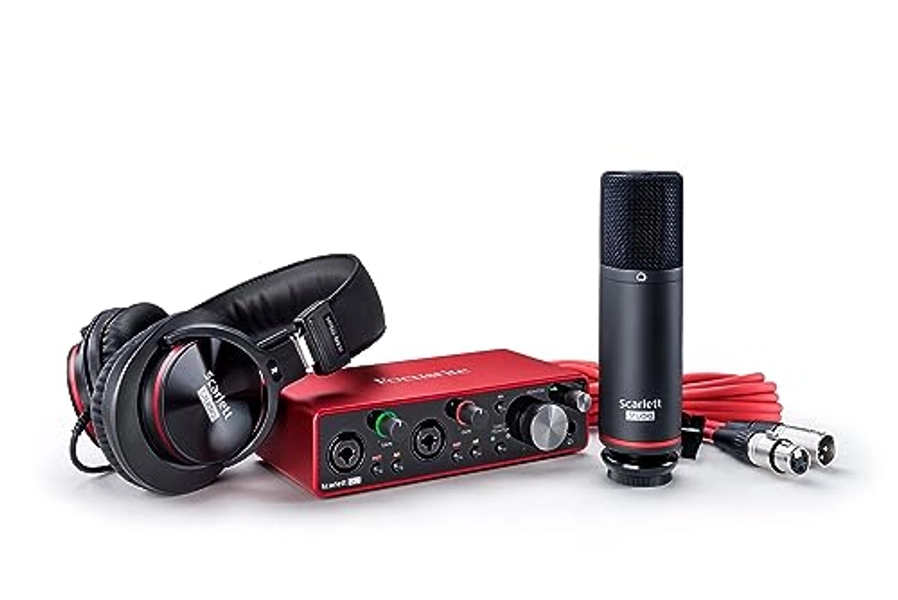 Focusrite Scarlett 2i2 Studio 3rd Gen USB Audio Interface Bundle for the Songwriter with Condenser Microphone and Headphones for Recording, Streaming, and Podcasting
