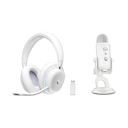 Logitech G735 Wireless Gaming Headset + Blue Yeti Premium USB Gaming Microphone Combo for Streaming with Exclusive Streamlabs Themes, PC/Mac - White Mist - Headset + Microphone
