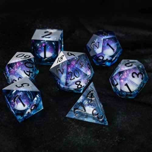 Dark Blue Liquid Core Resin DnD D&D Galaxy Dice D6 | Full Set