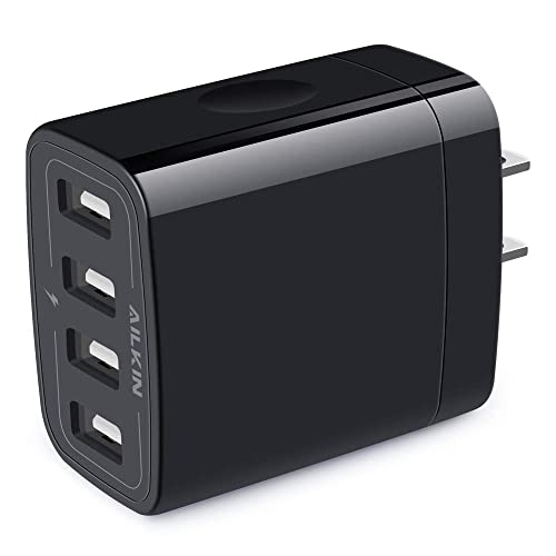 Wall Charger, USB Charger Adapter, AILKIN 4.8A 4Multi Port Fast Charging Station Power Base Block Plug Cube Brick for iPhone 15 14 SE 13 12 11Pro Max/XR/XS/8Plus, Samsung A14/A13/S23/S22 Kindle Plug - Black - 1