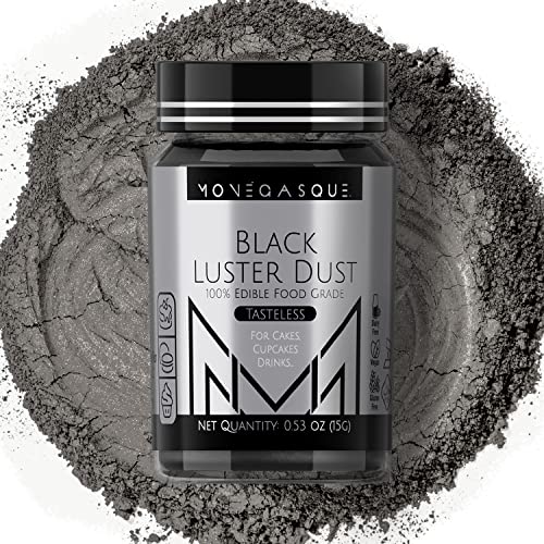 MONÉGASQUE Black Luster Dust Edible Glitter for Drinks & Desserts 15g – Edible Black Dust for Cakes & Edible Drink Glitter – No Gluten or Dairy – Vegan Black Sprinkles for Cake Decorating & Chocolates - Black