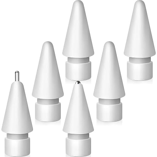 SIXFU Replacement Tips for Apple Pencil, Mix Precise Control Tips Set for Apple Pencil 2nd Generation/ 1st Gen/USB C Apple Pen Nibs(6 Pack) - White 4 Replacement+1 Pen Like+1 Metal Point - tips mix