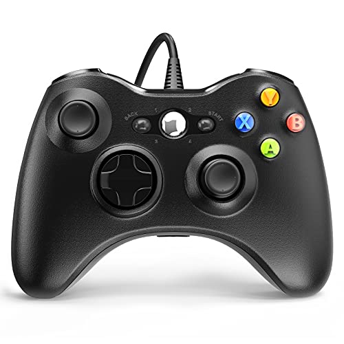 YAEYE Wired Controller for Xbox 360, Game Controller for 360 with Dual-Vibration Turbo Compatible with Xbox 360/360 Slim and PC Windows 7,8,10,11 - Black