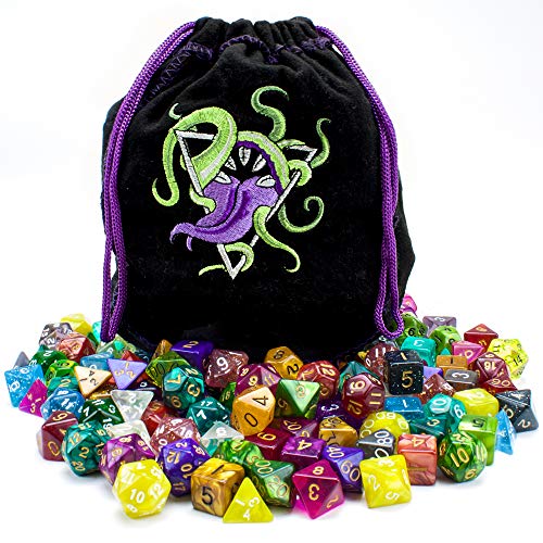 Wiz Dice DND Dice Set - 140 Pieces Total (20 Sets of 7 Dice in Unique Colors) & Storage D&D Dice Bag-Polyhedral Role Playing Dice - Perfect DND Accessories for TTRPG Dice Games - Bag of Devouring - Bag of Devouring