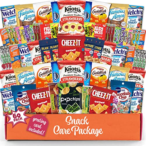 Snack box care package Halloween candy Variety Pack snack pack(60 Count) for Kids Adults Teens Family College Student - Crave Food Birthday Arrangement Candy Chips Cookies