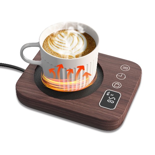 SlowlyTalk 2nd Generation Cup Warmer, Coffee Thermal Coaster, 9 Tier Temperature Settings, Max 85°C, Thermal Mug Warmer, Heated Coaster, Coffee/Tea/Water/Milk Drinks, Silent, 2-12H Automatic Power - 01 wood grain