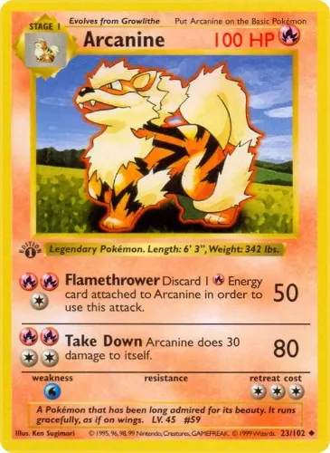 Arcanine Base Set (Shadowless) 1st Edition
