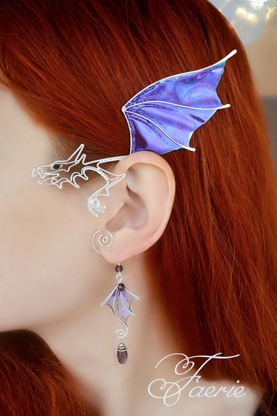 Dragon ear cuff dangle * Ear wrap no piercing * Dragon earring jewelry