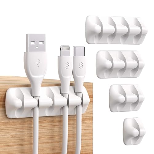 SYNCWIRE Kabel-Clips, Kabel-Organizer, Kabel-Management, selbstklebendes USB-Kabelhalter-System zum Organisieren von Kabeln, ideal für Zuhause, Büro, Auto, Nachttisch, Schreibtischzubehör, 5 Stück - weiß