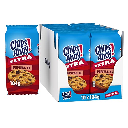 Chips Ahoy! Extra Pepitas XL Galletas Cookies Americanas con Pepitas Extra Grandes de Chocolate 184g - Pack de 10