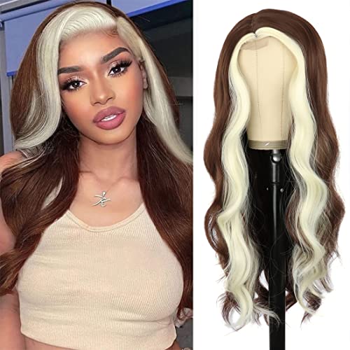 YEESHEDO Peluca para mujer, de pelo sintético resistente al calor, color marrón y rubio mezclado, 51 cm (marrón con reflejos rubios) - Marrón