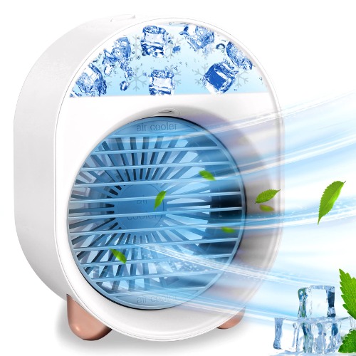 Mini Enfriador de Aire, Acondicionador de Aire Móvil, 3 En 1 Climatizadores Evaporativos con Función de Humidificación,Ventilador Aire Acondicionado para el hogar y el exterior (White)