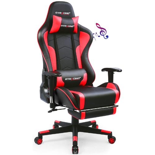 GTRACING Gaming Chair with Footrest Speakers Video Game Chair Bluetooth Music Heavy Duty Ergonomic Computer Office Desk Chair Red - Red