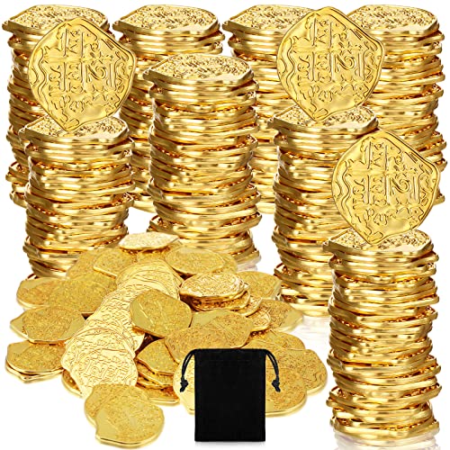 Hanaive 100 Pcs Metal Pirate Coins Pirate Gold Coins Treasure Chest Spanish Doubloon Fake Coins Tokens for Kids Board Games Pirate Party Cosplay (Gold, Irregular) - Irregular - Gold