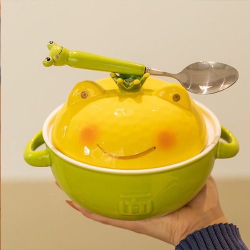 Cute Frog Bowl With Lid - Fork - Ceramic - Blue - Green from Apollo Box