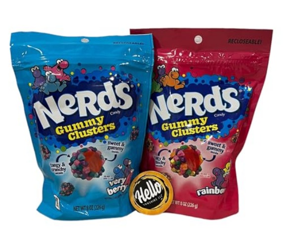 Nerds Gummy Clusters Rainbow & Very Berry 2 Bag Bundle Pack (2 Bags 8 oz Each Bag) Resealable Bags! Customized by Hello SunShine!