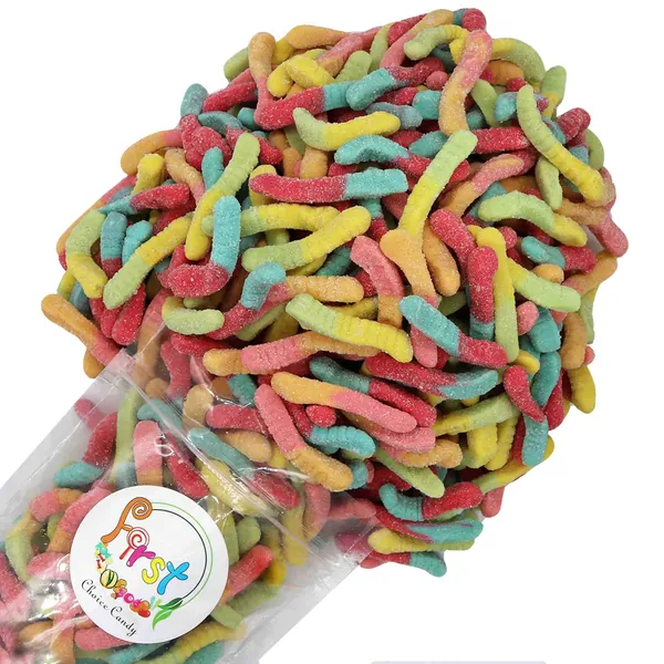 FirstChoiceCandy Gummy Crawlers Candy (Sour Bright Neon Worms, 5 Pound) - Sour Bright Neon Worms 5 Pound (Pack of 1)