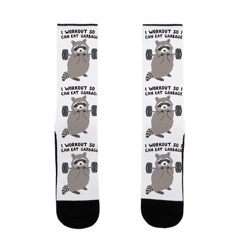 LookHUMAN I Workout So I Can Eat Garbage Raccoon US Size 7-13 Socks