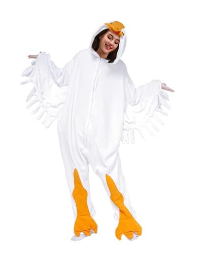 vavalad Adult Animal Onesie with Wings, Funny Costumes for Women, Couple Costumes - White Goose - Medium