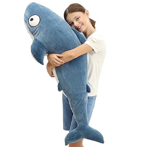 HAIJUNYA 48” Blue Giant Sharks Plush,Large Whale Shark Stuffed Animals, Big Ocean Sea Fish Squishy Body Pillow Soft Plushies Toys,Gifts for Kids Girls Boys, Birthday,Easter - 48 inch