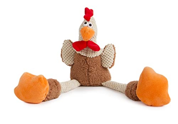 goDog Checkers Skinny Rooster Squeaky Plush Dog Toy, Chew Guard Technology - Brown, Large - Checkers - Large - Checkers - Skinny Rooster (Brown)