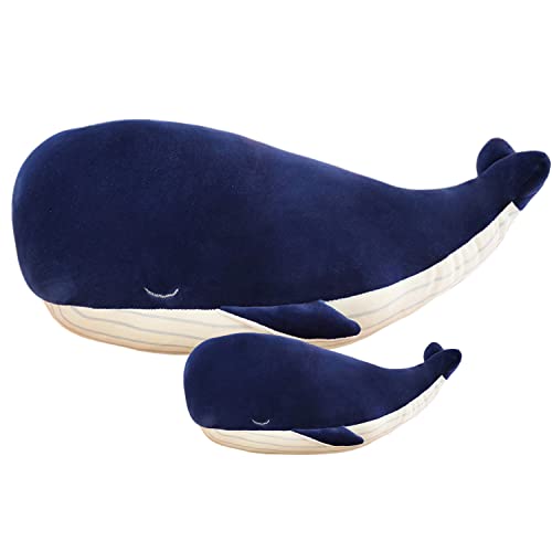 Kekeso Large Blue Whale Stuffed Animal Plush Toy Soft Whale Dophin Hugging Pillow Cute Whale Plush Doll Toy Back Cushion Children Birthday Gift (45cm+25cm=17.71inch+9.84inch) - 45cm+25cm=17.71inch+9.84inch