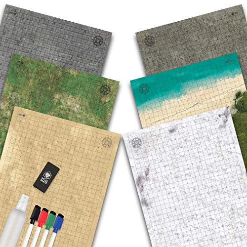 Dungeons Battle Grid Game Mat - Reusable Double-Sided Map for Role-Playing Board Games - Essential Accessories for Pathfinder, Dragons, & Tabletop - Great Starters or Masters - 3 Pack 24x36 Inches - 3 Pack