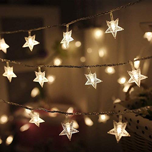 Twinkle Star 100 LED Star String Lights, Plug in Fairy String Lights Waterproof, Extendable for Indoor, Outdoor, Wedding Party, Christmas Tree, New Year, Ramadan, Garden Decoration, Warm White - *Warm White - Star lights - 49 ft
