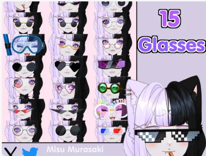 Vtuber Glasses (15) set by Misu Murasaki