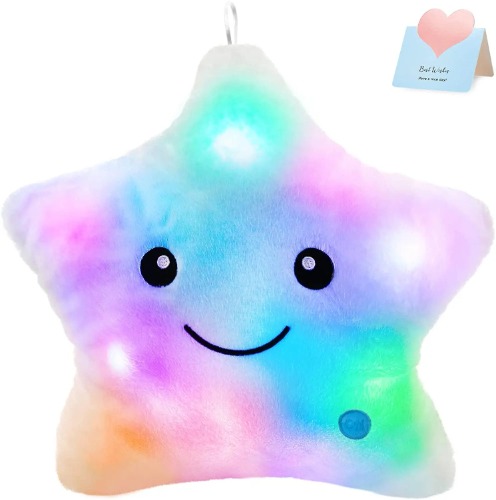 Star Multicoloured Light Up Stuffed Cushion 30cm - White-Star