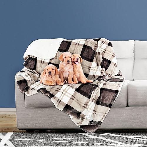 PETMAKER Pet Blanket - Reversible Waterproof Plaid Throw Protects Couch, Car, and Bed from Spills, Stains, or Fur - Dog and Cat Blankets (Gray), Large - Gray Plaid - Large