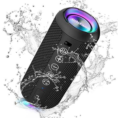 Ortizan Portable Bluetooth Speakers, IPX7 Waterproof Wireless Speaker with 24W Loud Stereo Sound, Deep Bass, Bluetooth 5.3, RGB Lights, Dual Pairing, 30H Playtime for Home, Outdoor, Party - Black