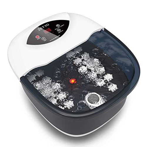 ZETYO Foot Spa Bath Massager with Heat,Pedicure Foot Masssager Spa with 22 Massage Rollers,Bubbles,Pumice Stone,Foot Bath Spa/Foot Soaker with Mini Acupressure Massage Points&Temperature Control - Black
