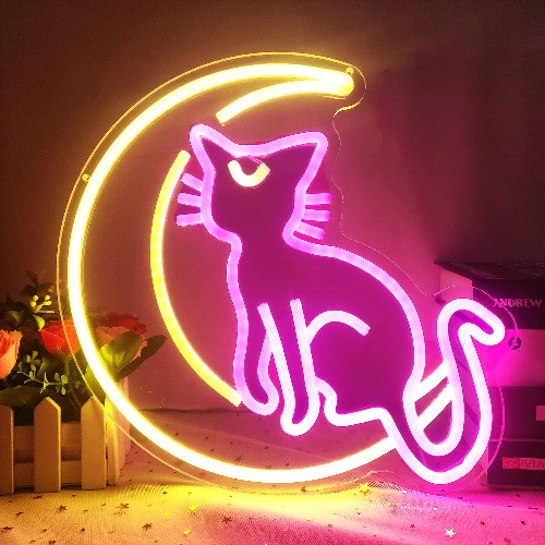 Sailor Moon Luna Neon Signs Dimmable Cartoon Magic Cat Moon Light Anime Neon Sign Art Wall Decorative Lights for Girl's Room Game Room Birthday Gifts Birthday Halloween Christmas Gift Pink Warm White - A-NewMagicCat