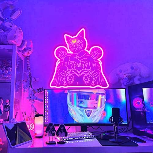 Japanese Anime Neon Sign for Wall Decor, Cartoon Neon Sign LED Light, Handmade Cute Luna Peeker Neon Light Anime Night Lamp for Bedroom Game Room, Bandai Spirits Gifts - 12" - SM Peeker