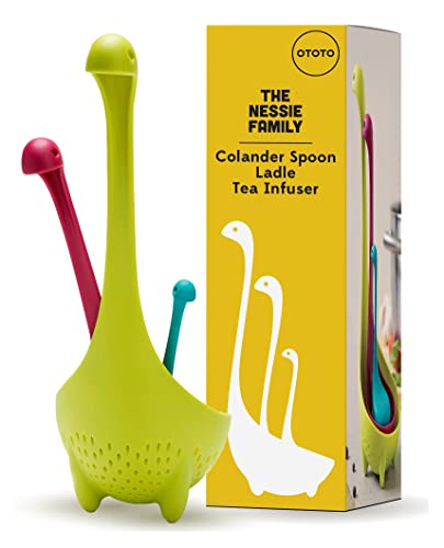 OTOTO The Nessie Family - Pack of 3 Tea Infuser, Soup Ladle, and Colander - Cute Kitchen Accessories, Cooking Gifts, Funny Kitchen Gadgets, Kitchen Gifts - Green, Turquoise, Purple