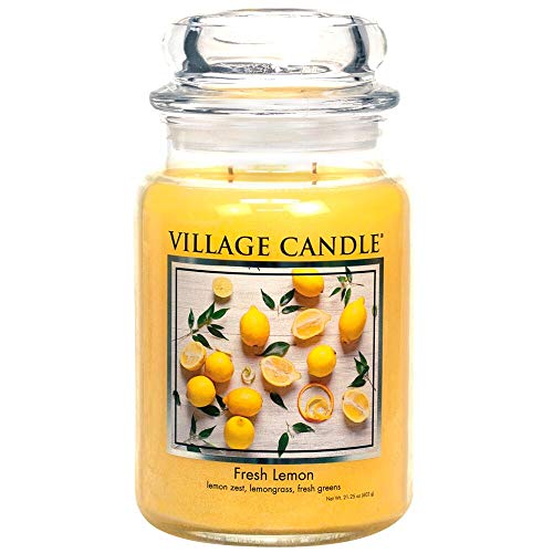Village Candle Fresh Lemon Large Apothecary Jar, Scented Candle, Yellow, 21.25 oz. - Apothecary Jar