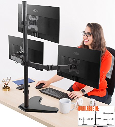 Stand Steady Freestanding Triple Monitor Desk Stand | Height Adjustable with Full Articulation VESA Mounts | Fits Most LCD/LED Monitors 13-32 Inches | Easy Set-Up 3 Monitor Arm - Freestanding Monitor Mount