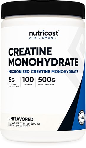 Nutricost Creatine Monohydrate Micronized Powder 500G, 5000mg Per Serv (5g) - 100 Servings, 17.9 Oz - Unflavored - 100 Servings (Pack of 1)