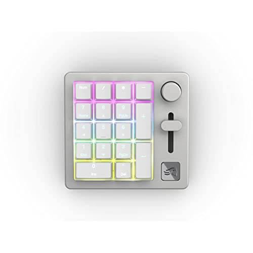 GLORIOUS GMMK Mechanical Numpad- 10 Key USB Programmable Keypad - Hot Swappable, Volume Control, RGB Backlit, Wired & Wireless Bluetooth - Laptop & Keyboard Accessories- White - White Ice