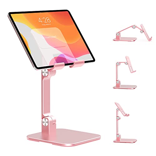 elitehood Aluminum iPad Stand for Desk [Ultra-Stable & Sturdy], Height Adjustable Tablet Stand, Portable Stand Holder Dock for Home Office, Compatible with iPad Pro 12.9, iPad Air Mini 6 5 4 3, Pink - Pink