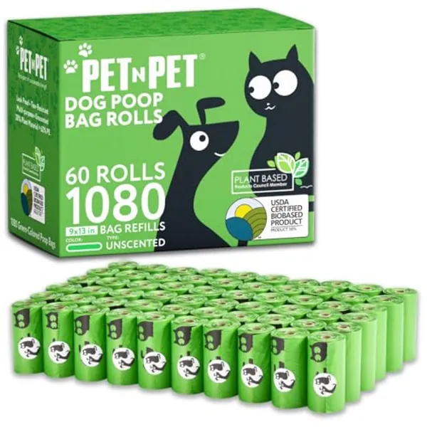 Pet N Pet Dog Poop Bags 1080 Counts, Dog Bags Poop Bag, USDA Certified 38% Plant Based & 62% PE Leakproof Doggy Poop Bags Dog Bag, Durable Dog Waste Bags Dog Poop Bag, Dog Poo Bags, Doggie Poop Bags - Pea Green