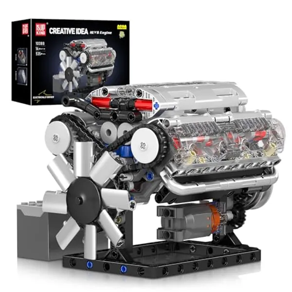 Mould King 10088 V8 Engine Building Blocks Kit - 535 Pieces to Build Your Own Mini Engine That Work- DIY STEM Project & Gift for Kids, Teens, & Hobby Kit for Adults