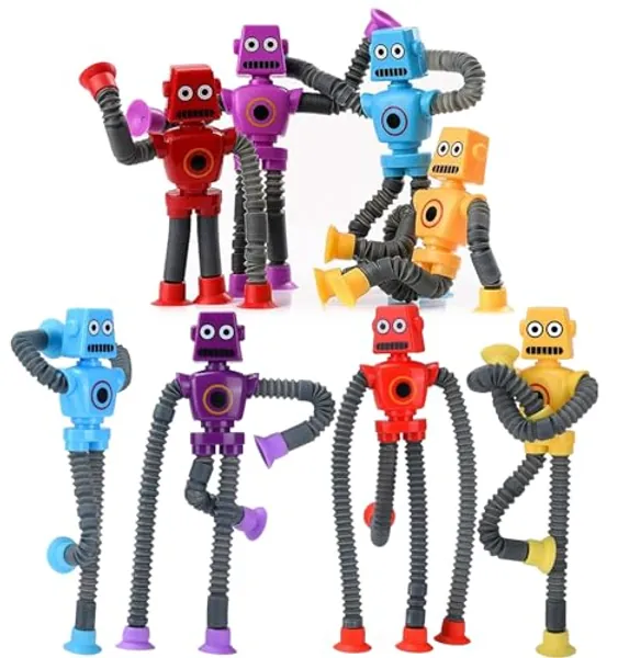 Pop Tubes Sensory Toys 8 Pack for Toddlers Autism, Suction Cup Robotics Fidgets Pack Imaginative Play & Stimulating Creative Learning Toy for Kids Travel Classroom Toys Boys Girls Party Favors Toys - 8 Packs Pop Tubes Robots