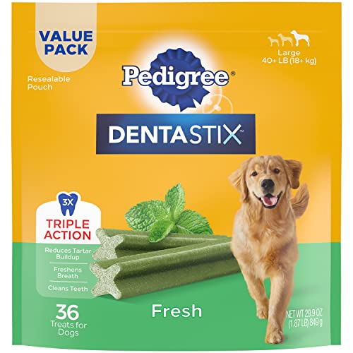 PEDIGREE DENTASTIX Dental Dog Treats for Large Dogs Fresh Flavor Dental Bones, 1.87 lb. Value Pack (36 Treats) - 36 Count (Pack of 1)