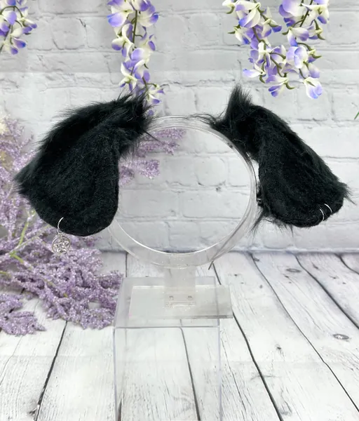 Goth Floppy Black Puppy Ears and tail bendable realistic dog ears headband puppy cosplay ears puppy play sfw pet play ears