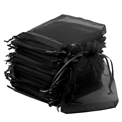 Tojwi 50pcs Organza Bags 3.54''x4.33''(9x11cm) Satin Drawstring Organza Pouch Wedding Party Favor Gift Bag Jewelry Watch Bags -Black - Black