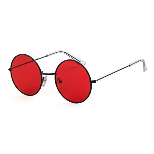 SORVNIO Round Retro Sunglasses Men Women Vintage Small Circle Red Black Hippie Style Sun Glasses - C-black Frame/Red Lens - 50 Millimeters