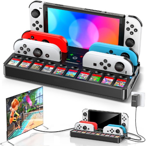 Switch TV Docking Station with Joycon Charger, Replacement for Switch TV Dock with 4K HDMI Switch TV Adapter, Switch Base Station Charging Stand with Switch Controller Charger & 10 Game Slots